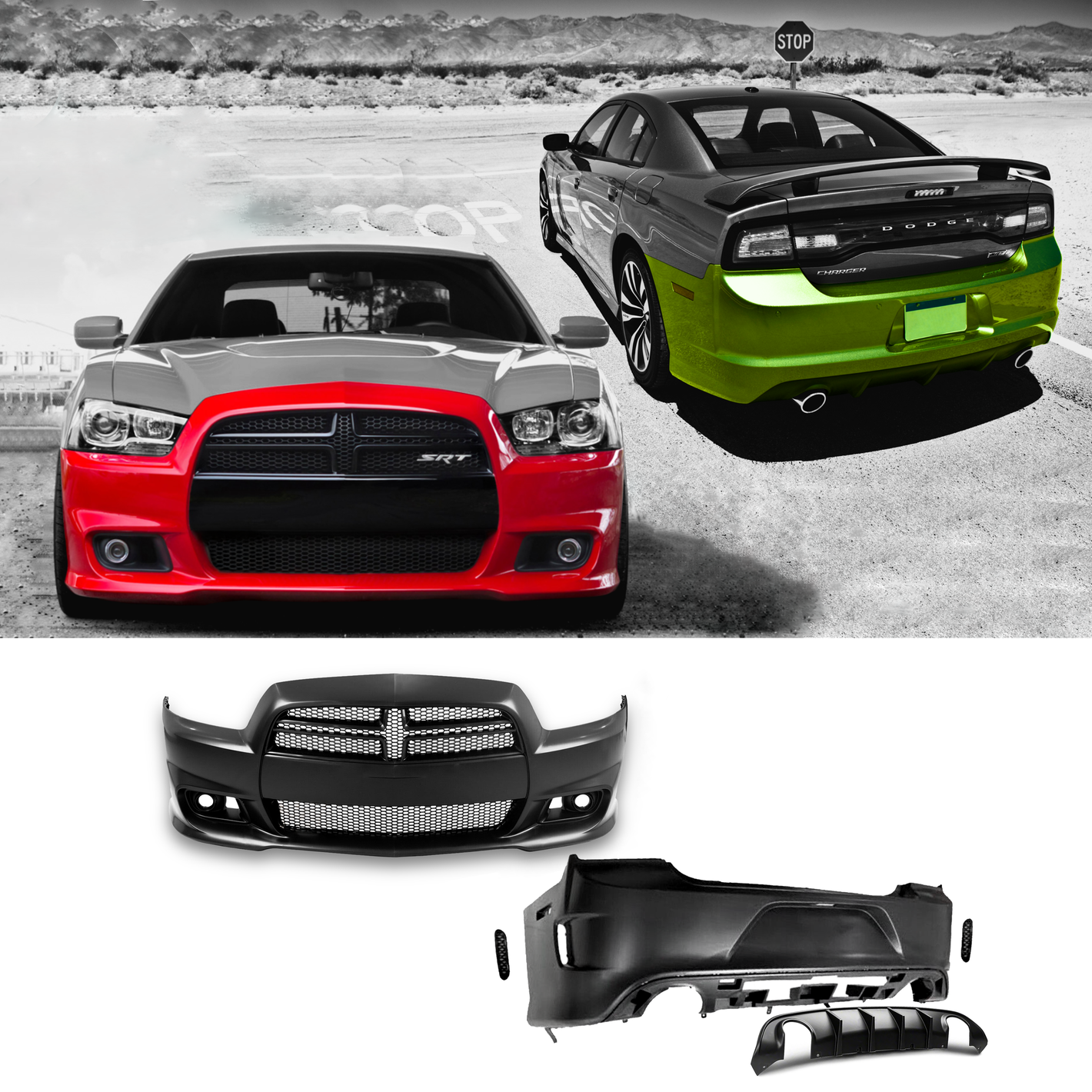 Kit de carrocería de parachoques delantero y trasero estilo SRT para Dodge Charger 2011-2014