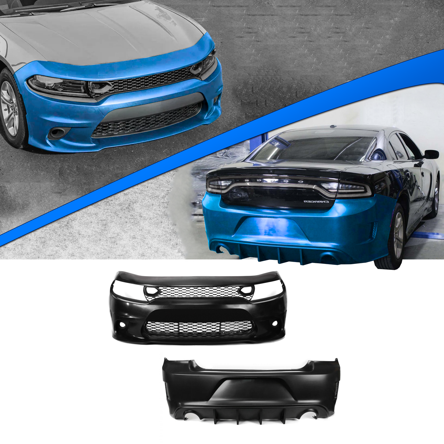 2015-2023 Dodge Charger SRT Hellcat Style Front and Rear Bumper Body Kit